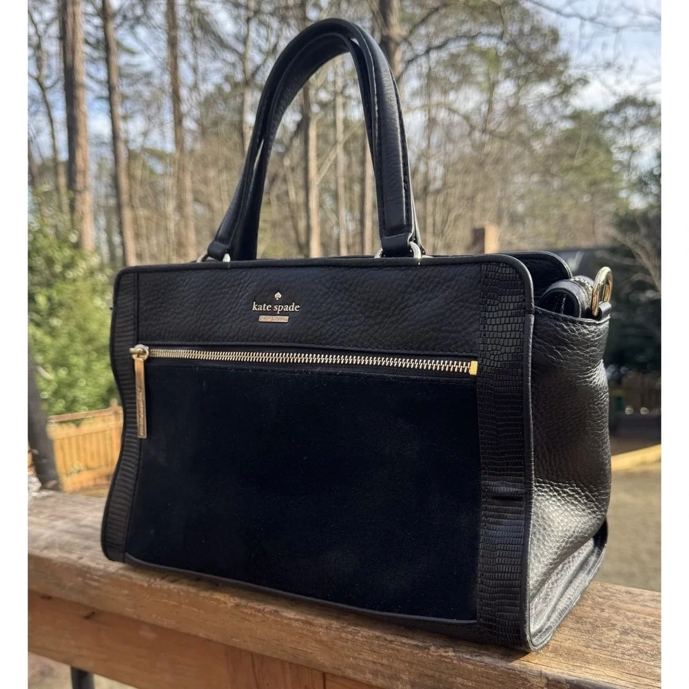 Kate Spade Chatham Lane Harlan Satchel Black Leather‎  & Suede Gold Hardware Bag